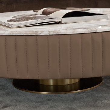 Italian Leather Upholstered Round Marble Coffee Table Italian Leather Upholstered Round Marble Coffee Table
