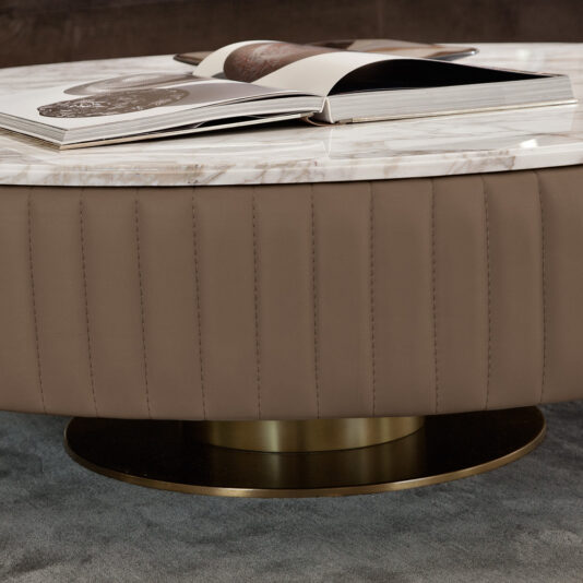 Italian Leather Upholstered Round Marble Coffee Table Italian Leather Upholstered Round Marble Coffee Table
