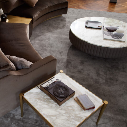Italian Leather Upholstered Round Marble Coffee Table Italian Leather Upholstered Round Marble Coffee Table