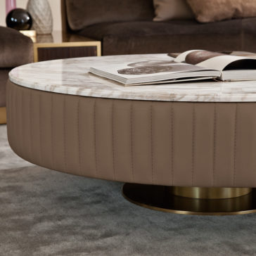 Italian Leather Upholstered Round Marble Coffee Table Italian Leather Upholstered Round Marble Coffee Table