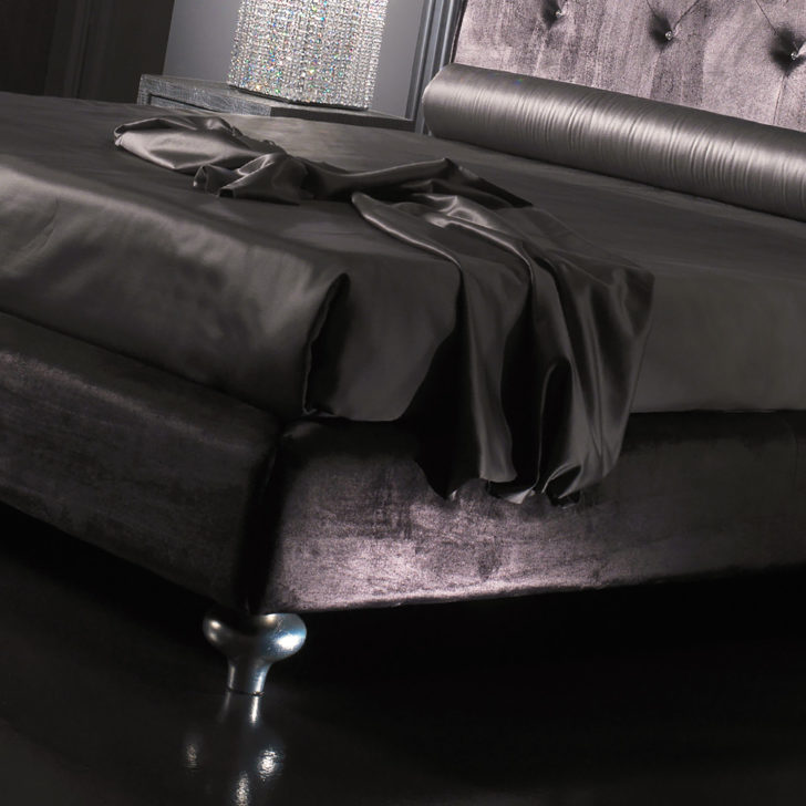 Italian Velvet Button Upholstered Bed With Crystals