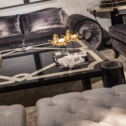 Large Black Lacquered Bird's Eye Maple Coffee Table