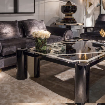 Large Black Lacquered Bird's Eye Maple Coffee Table Large Black Lacquered Bird's Eye Maple Coffee Table
