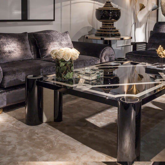 Large Black Lacquered Bird's Eye Maple Coffee Table