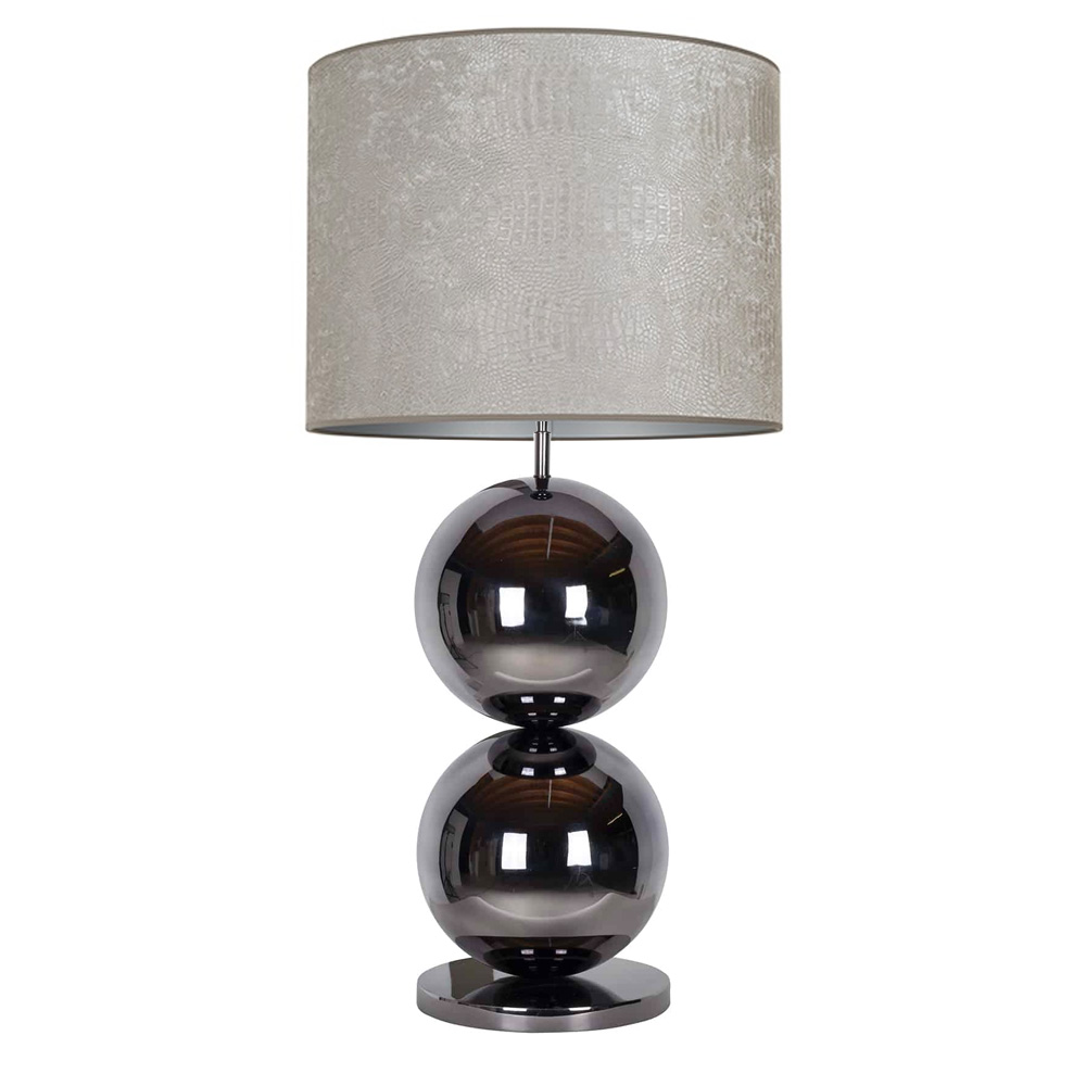 Large Black Nickel Table Lamp With Beige Shade