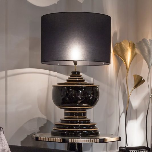 Large Black Lacquered Table Lamp