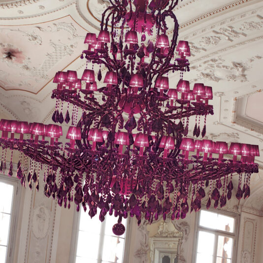 Large Fuchsia Pink Glass Chandelier Large Fuchsia Pink Glass Chandelier