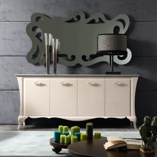 Luxury Italian Cream Four Door Cabinet And Mirror Set Large Italian Designer Smoked Mirror