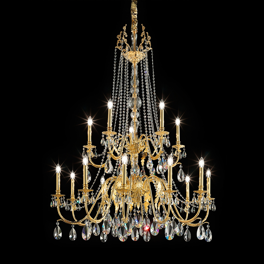 Large Italian Gold Plated Crystal Chandelier