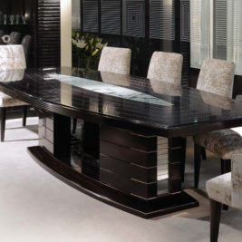 Large Modern Ebony Dining Table Set Featuring Crystals