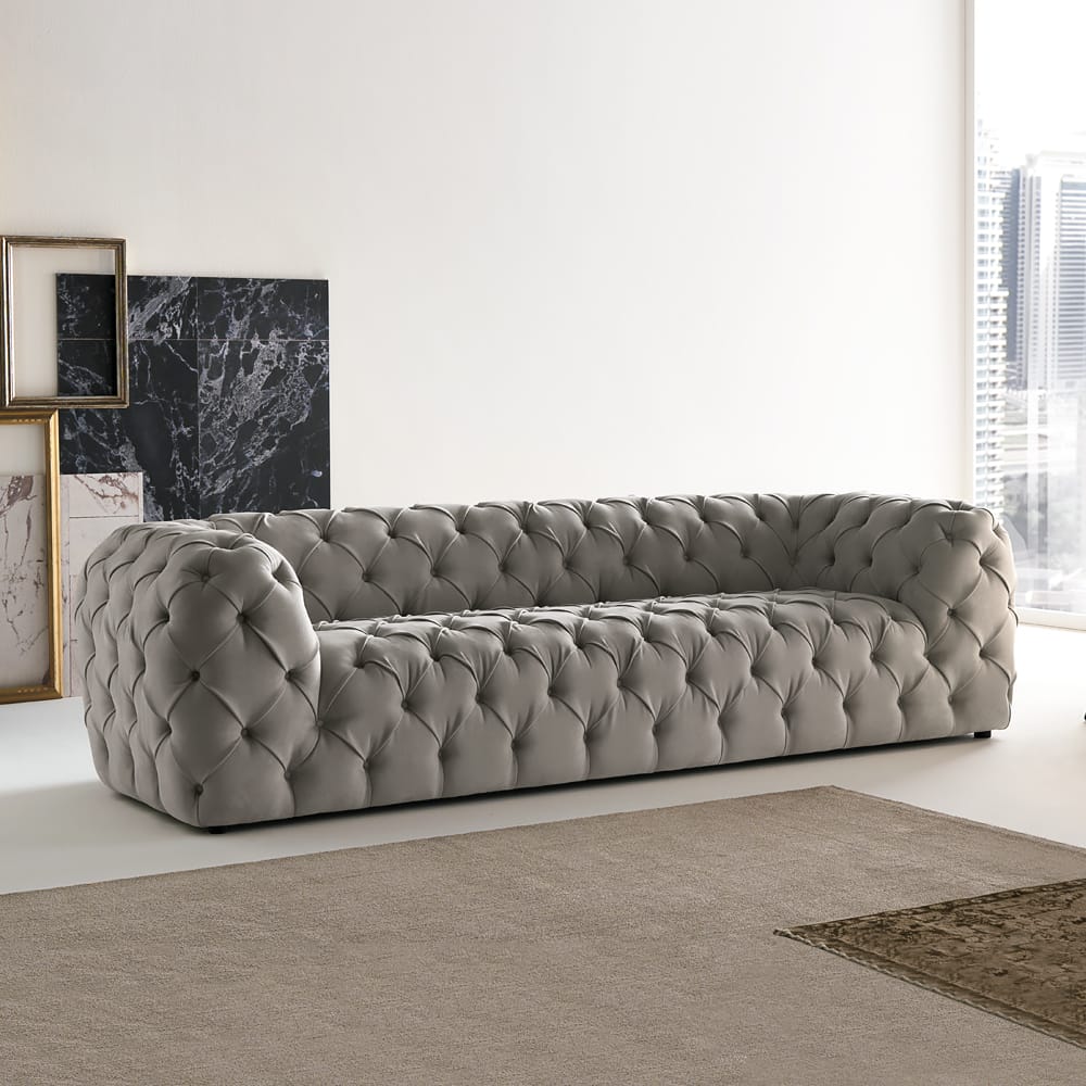 Large Modern Grey Faux Leather Sofa