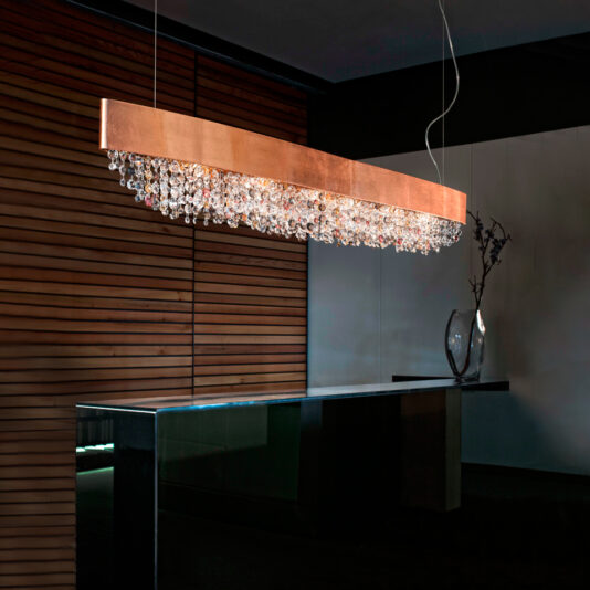 Long Oval Gold Leaf Contemporary Chandelier