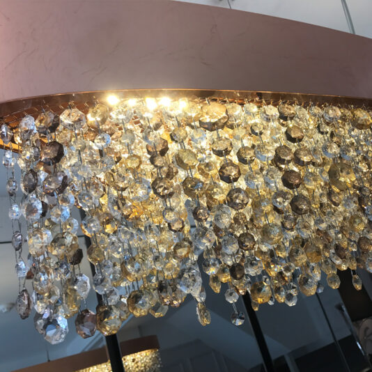 Long Oval Copper Leaf Contemporary Chandelier With Amber Tone Crystals Long Oval Copper Leaf Contemporary Chandelier With Amber Tone Crystals