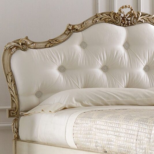 Luxurious Carved Italian Button Upholstered Bed