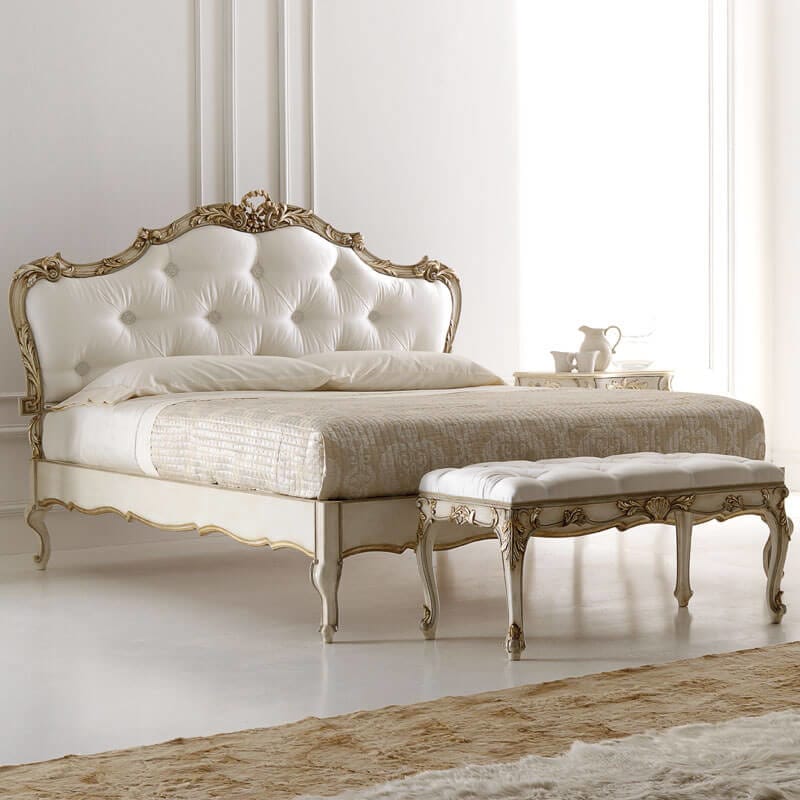 Luxurious Rococo Italian Button Upholstered Bed