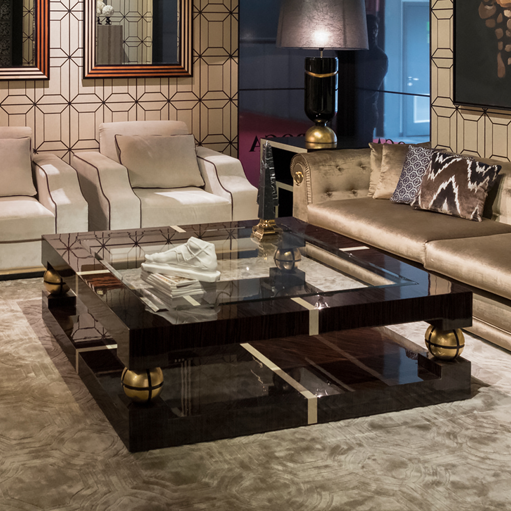 Luxury Ebony And Gold Square Coffee Table