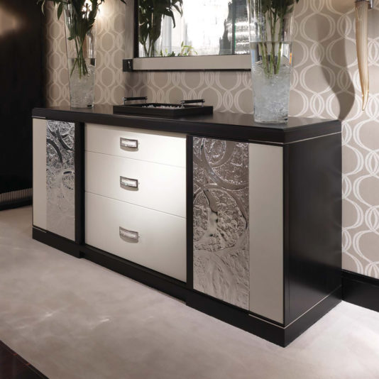 Luxury Modern Ebony And White Leather Sideboard