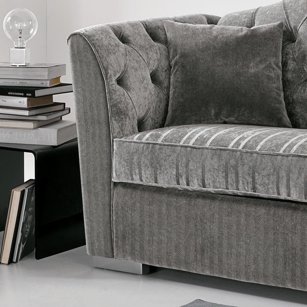 Modern Italian Grey Velvet Two Seater Sofa