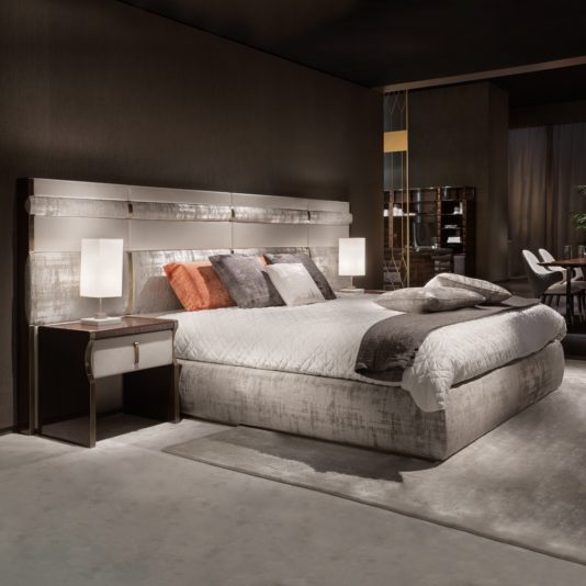 Luxury Italian Bed With Large Nubuck Leather Headboard