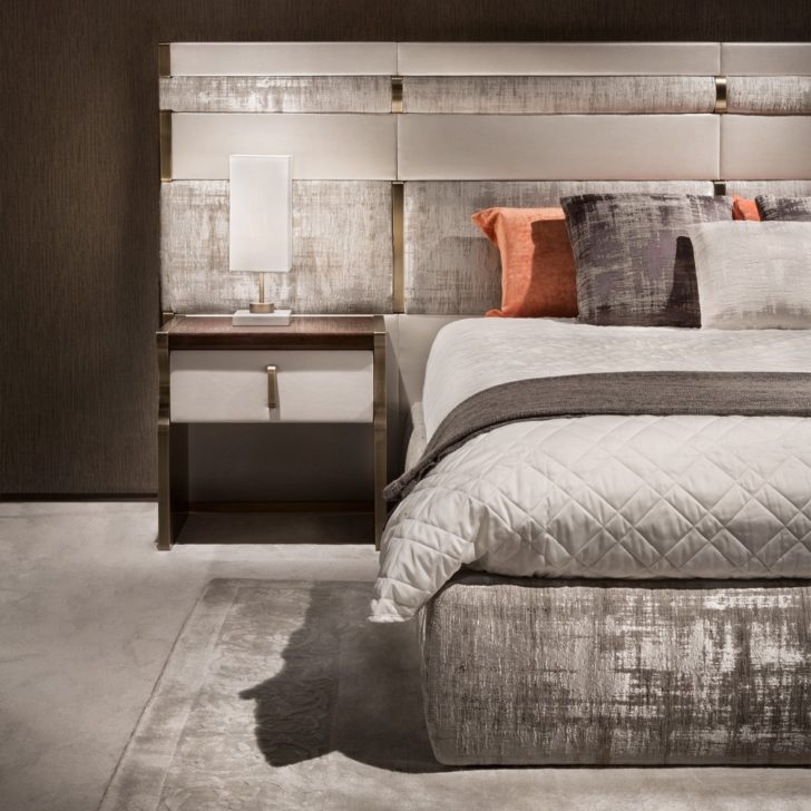 Luxury Italian Bed With Large Nubuck Leather Headboard