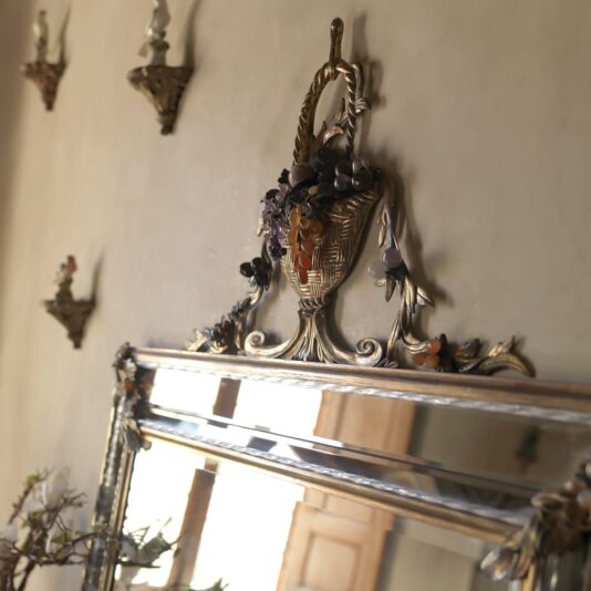 Luxury Italian Bronze Venetian Mirror With Semi-Precious Stones Luxury Italian Bronze Venetian Mirror With Semi-Precious Stones