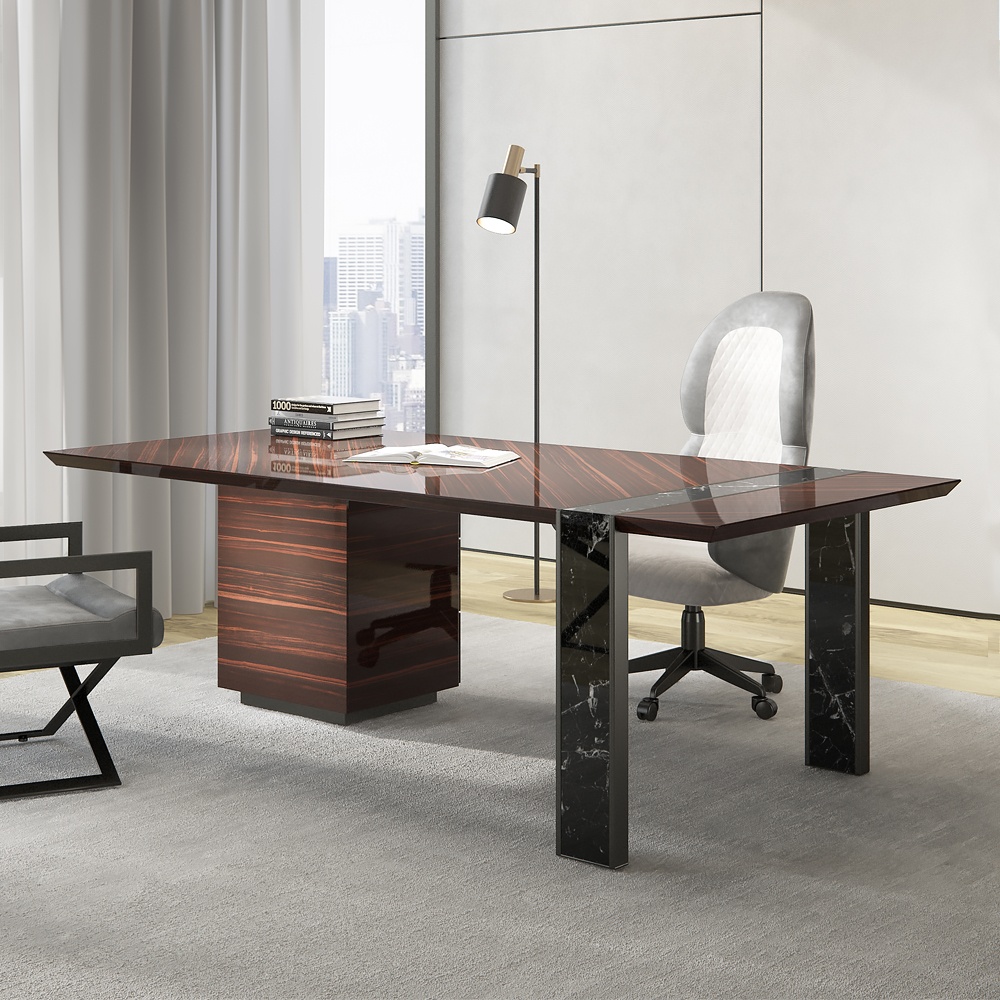 Luxury Italian Ebony And Marble Executive Desk