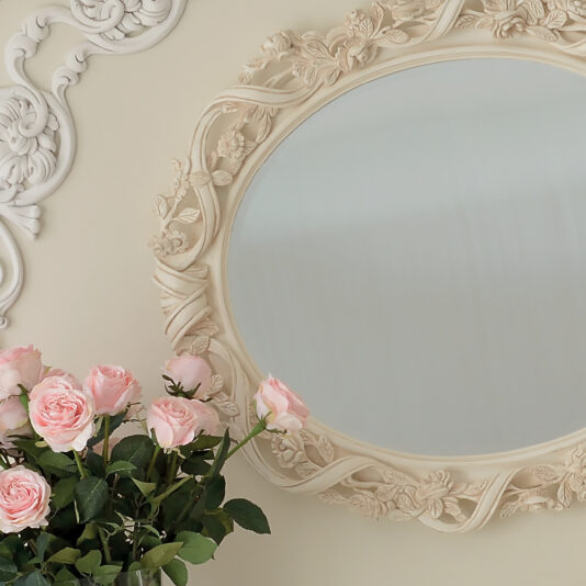 Luxury Italian Ivory Oval Wall Mirror