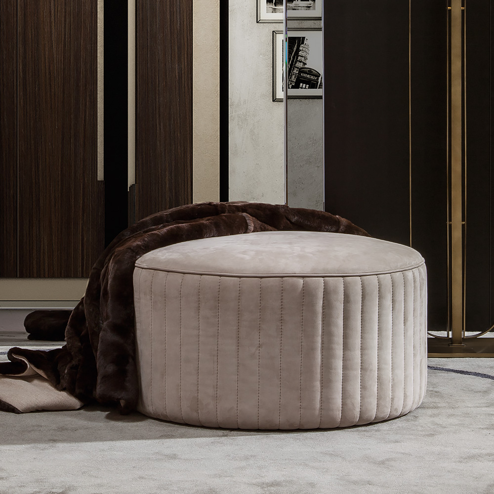 Luxury Large Designer Upholstered Nubuck Leather Pouffe