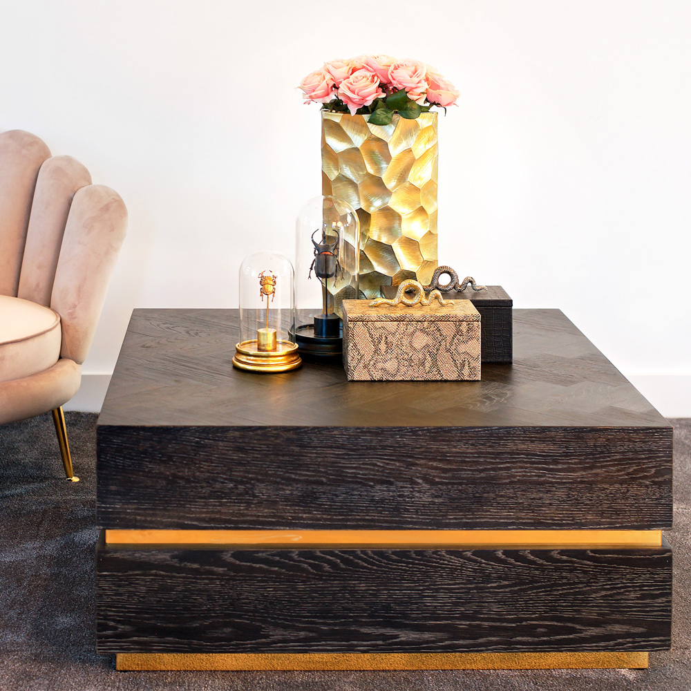 Contemporary Black And Gold Square Coffee Table