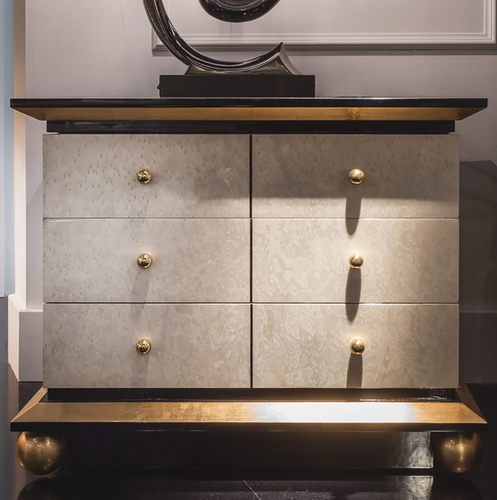 Modern Bird's Eye Maple And Ebony Bedside Drawers