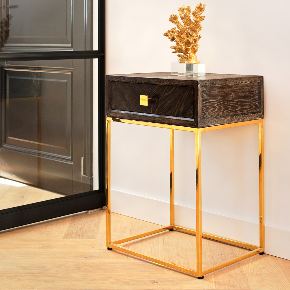 showhome, Modern Black Oak And Gold Finish Side Table