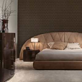 Modern Designer Italian Bed With Curved Wide Headboard