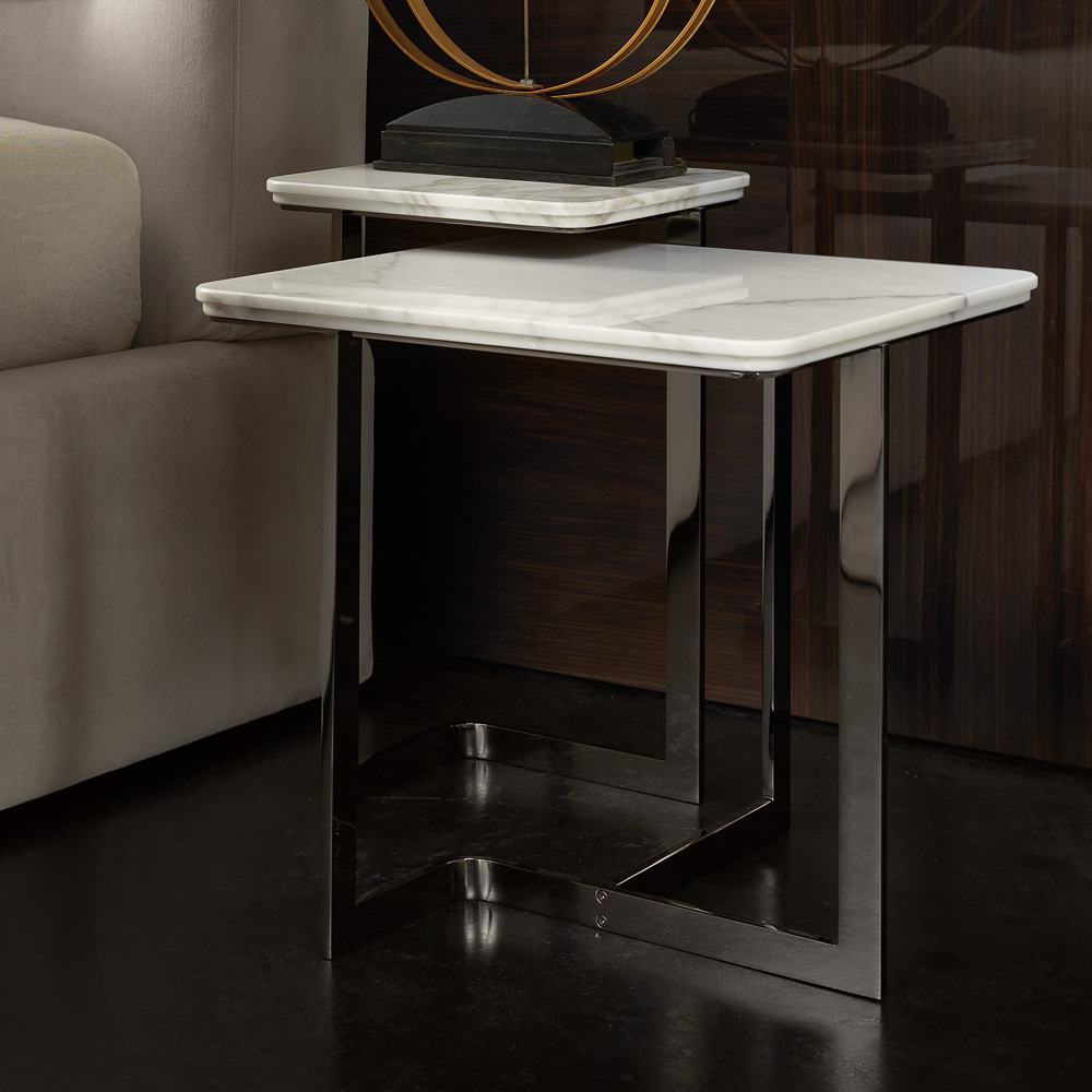 Home Office, Modern Designer Marble Italian Bedside Table Nest