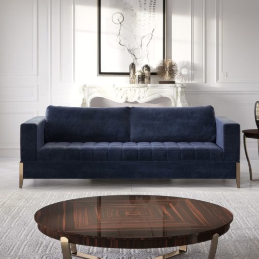 Modern Italian Blue Nubuck Sofa - Juliettes Interiors