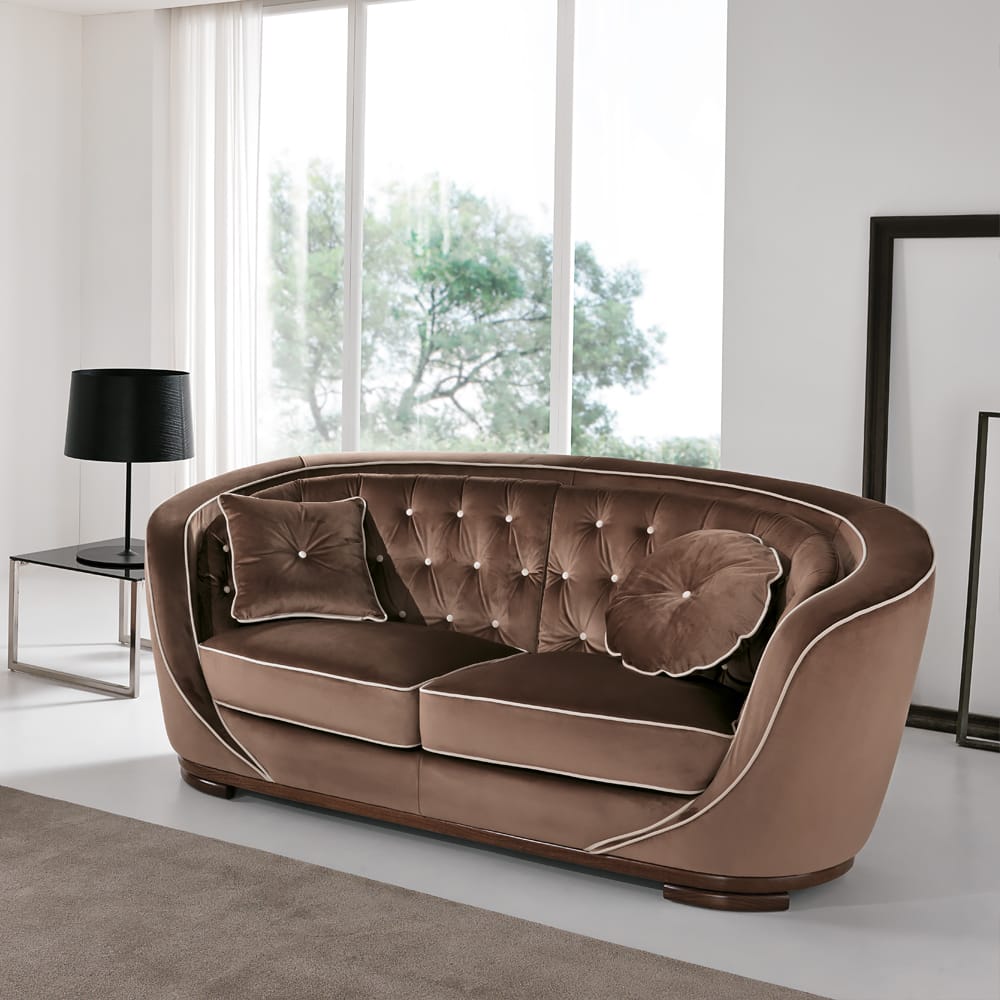 Modern Italian Brown Velvet Two Seater Sofa