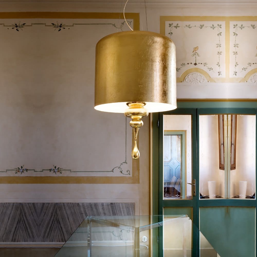 Modern Italian Designer Gold Leaf Ceiling Light