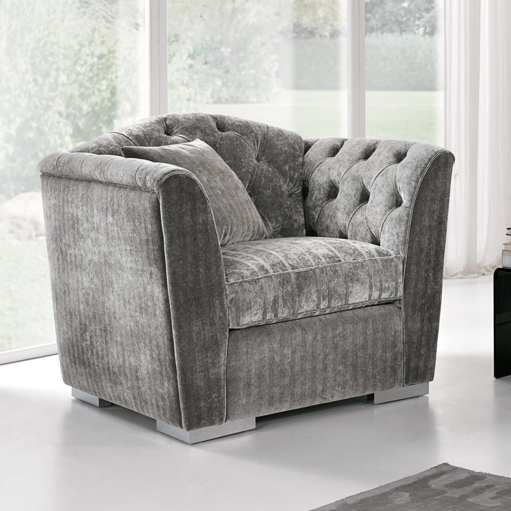 Modern Italian Grey Velvet Armchair