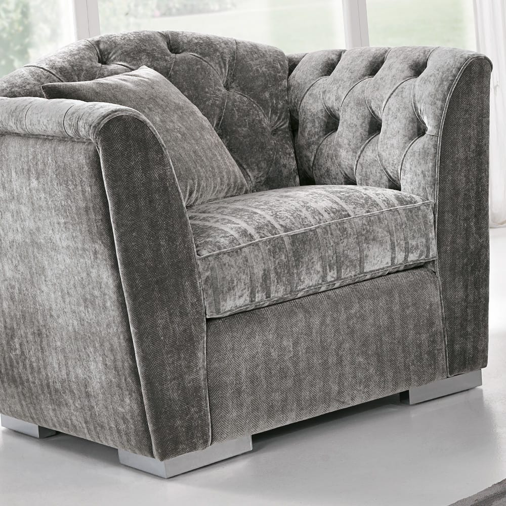 Modern Italian Grey Velvet Armchair