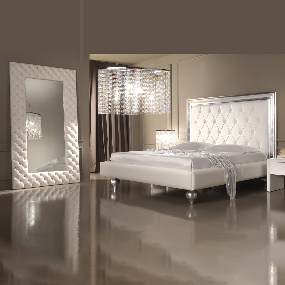 Modern Italian White Leather Upholstered Mirror