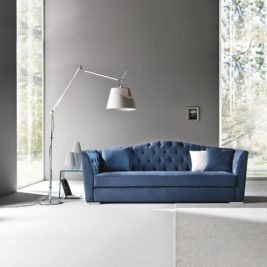 Modern Marine Blue Faux Leather Upholstered Sofa
