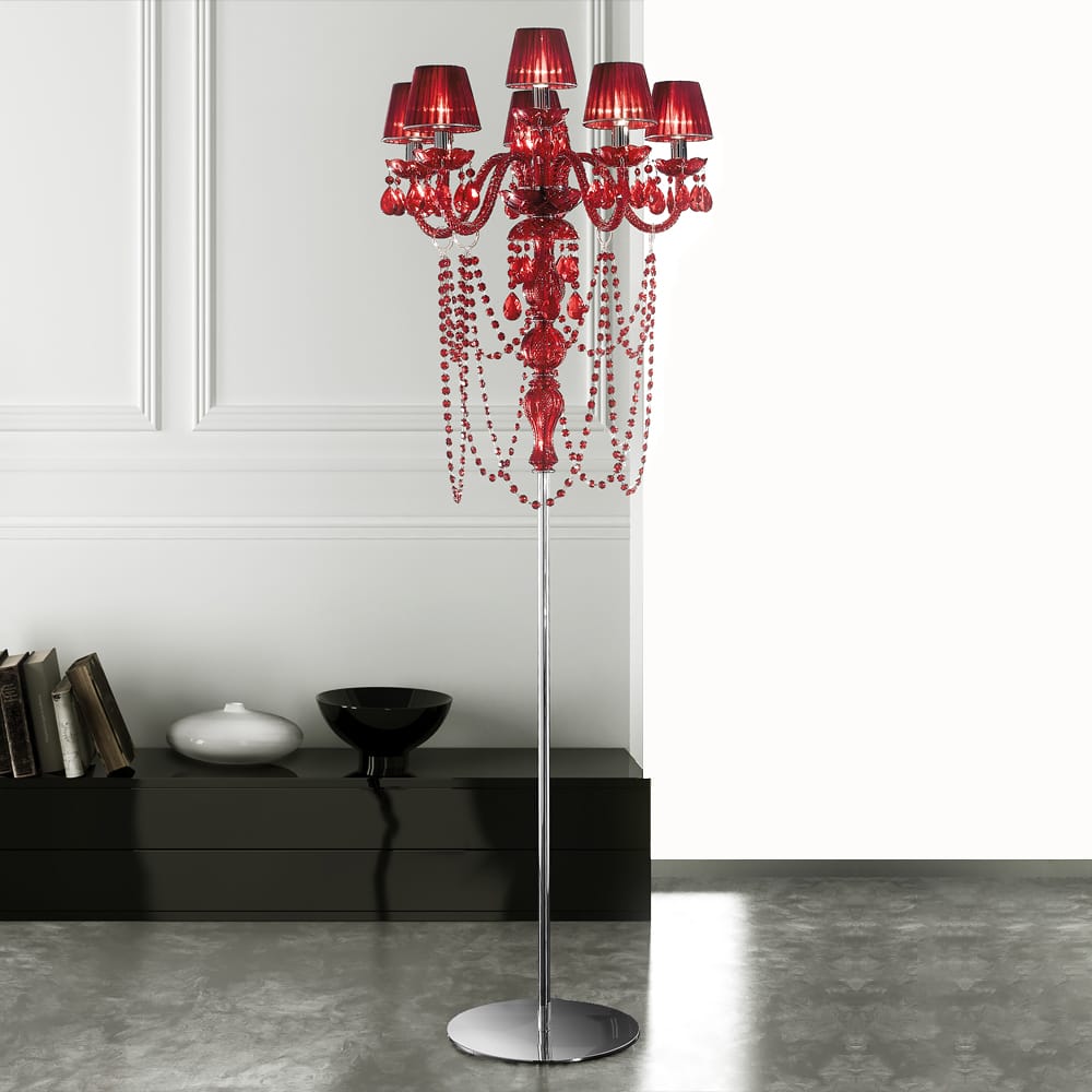 Modern Red Crystal Chandelier Floor Lamp