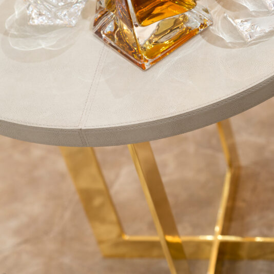 Modern Round 24 Carat Gold Italian Leather Side Table