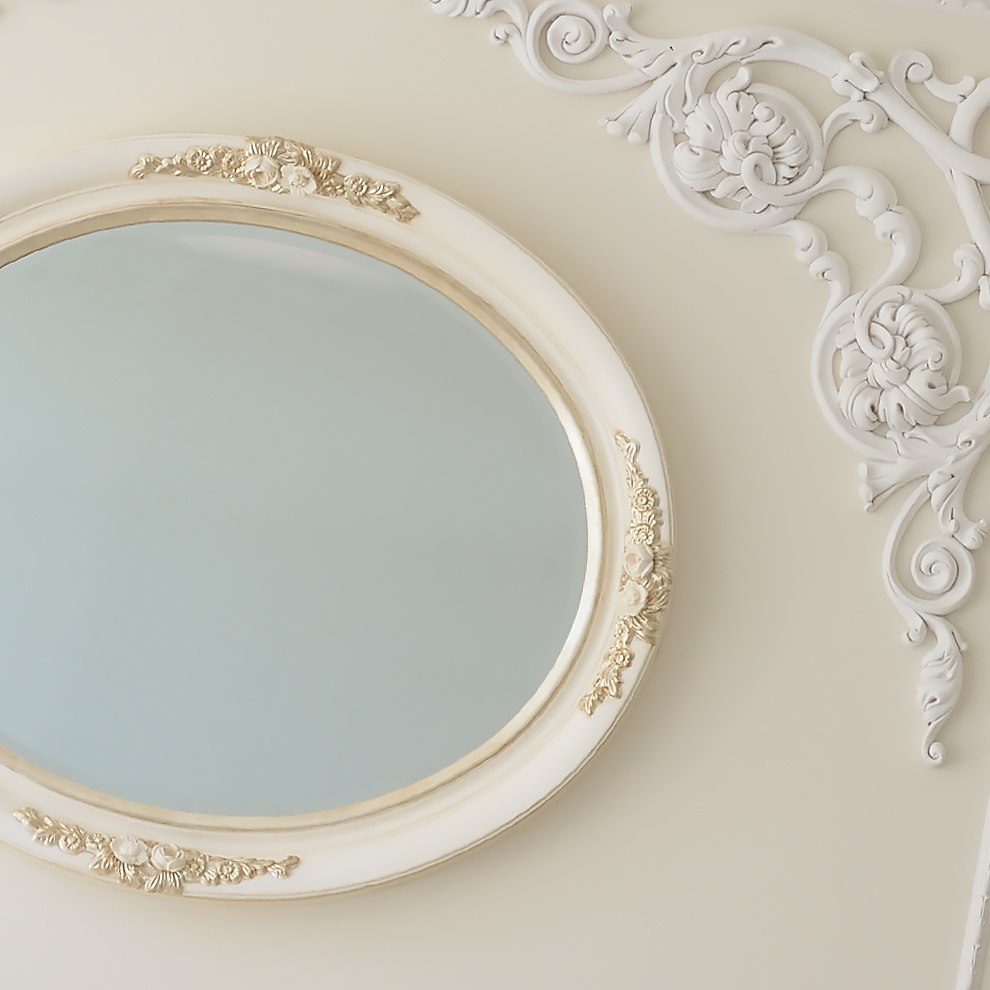 Opulent Italian Ivory and Antique Silver Oval Mirror