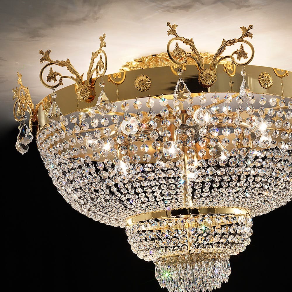 Ornate Gold and Crystal Empire Ceiling Light