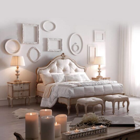 Classic Reproduction Italian Bedside Cabinet Ornate Italian Button Upholstered Bed