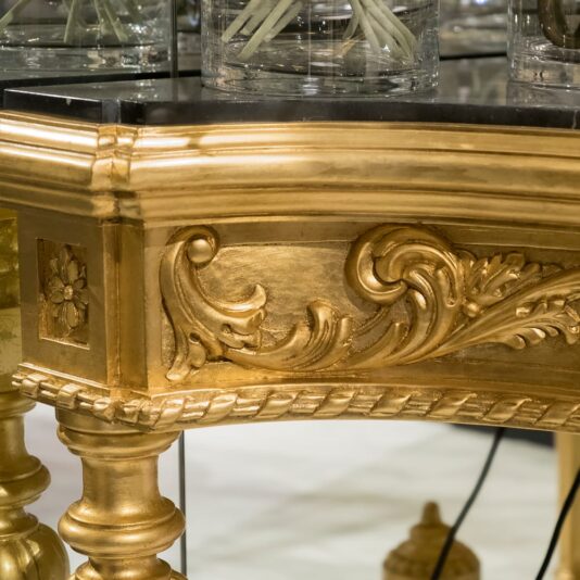 Ornate Neoclassical Gold Console Table Ornate Louis XV1 Gold Console Table