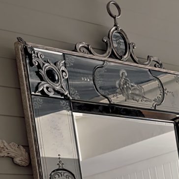 Silver Designer Italian Mirror With Semi-Precious Stones