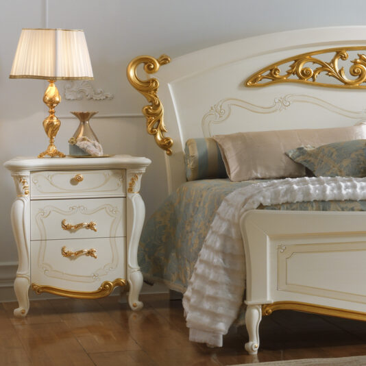 Italian White and Gold Leaf Elaborately Carved Bed