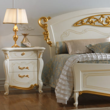 Italian Carved Gold Leaf Bedside Cabinet Italian White and Gold Leaf Elaborately Carved Bed
