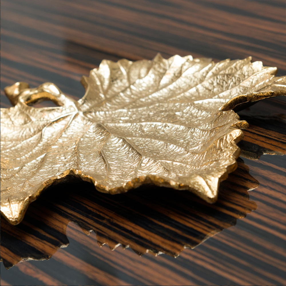 Unique Gold Enamel Leaf Design Snack Plate